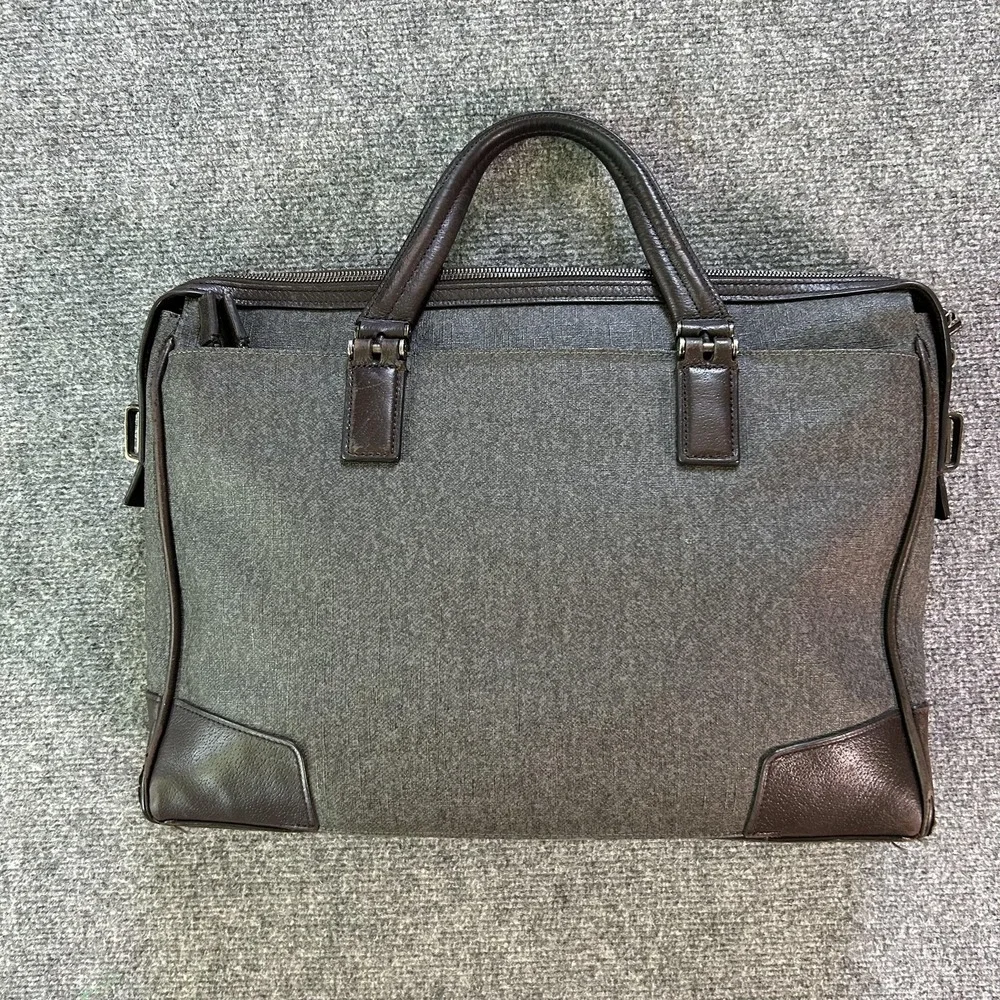 TUMI Gray Brown Leather Trim Laptop Briefcase Messenger Business Travel Bag